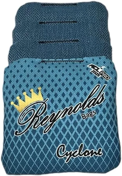 Teal Reynolds cornhole bags from the Cyclone series, combining smooth texture with controlled speed for a dynamic playing experience.