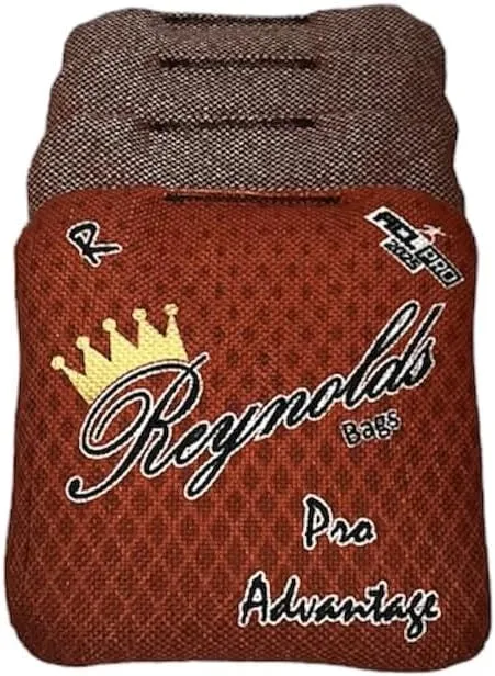 Brown Reynolds cornhole bags from the Pro Advantage series, offering excellent versatility and balance for blocking and scoring shots.