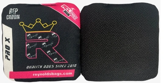 Black Reynolds cornhole bags from the Pro X series, designed for competitive players seeking precision and consistency on the board.