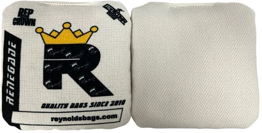 White Reynolds cornhole bags from the Renegade series, offering soft control and strategic speed for both casual and competitive play.