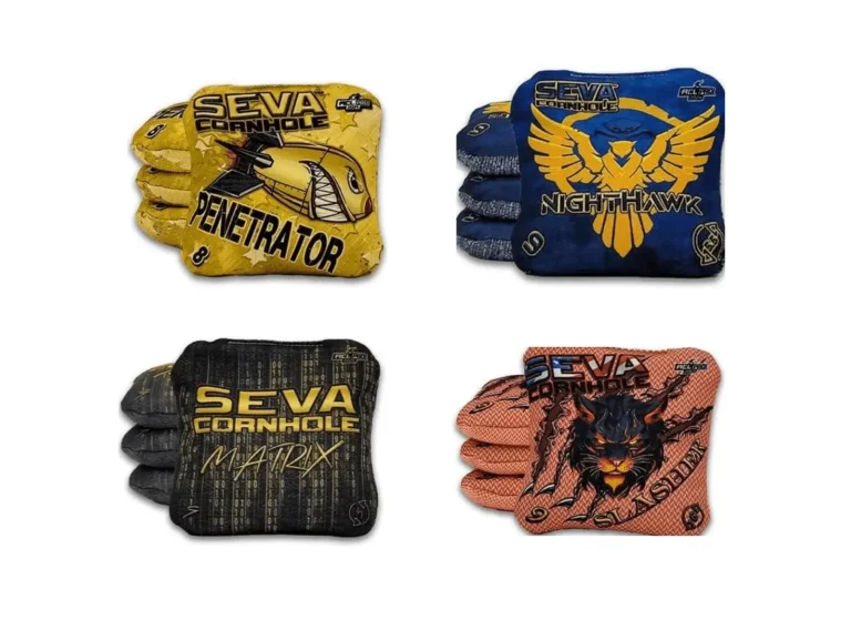 Seva Cornhole Bags Featuring Seva Penetrator Cornhole Bag, Seva Nighthawk Cornhole Bag, Seva Matrix Cornhole Bag, Seva Cornhole Slasher Bag