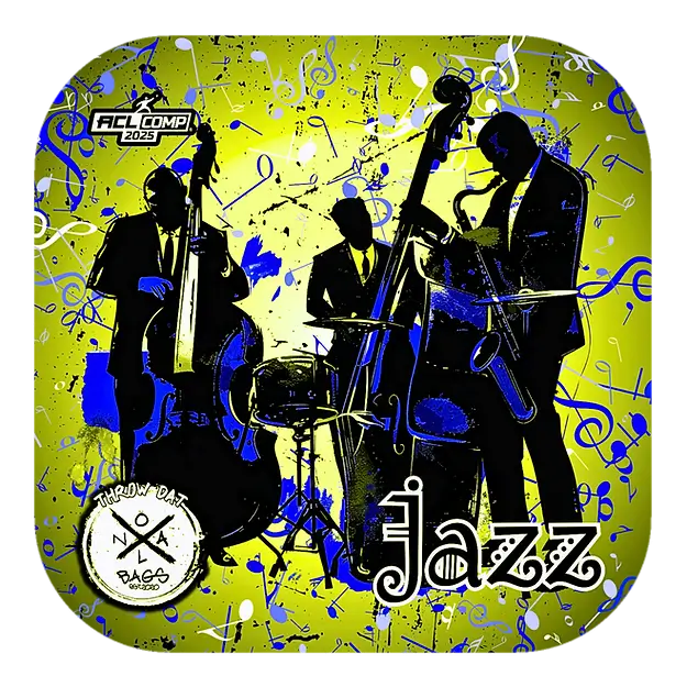 Design for "Jazz" cornhole bags by Throw Dat NOLA Bags for FEL Comp 2025.  Features text "Jazz"