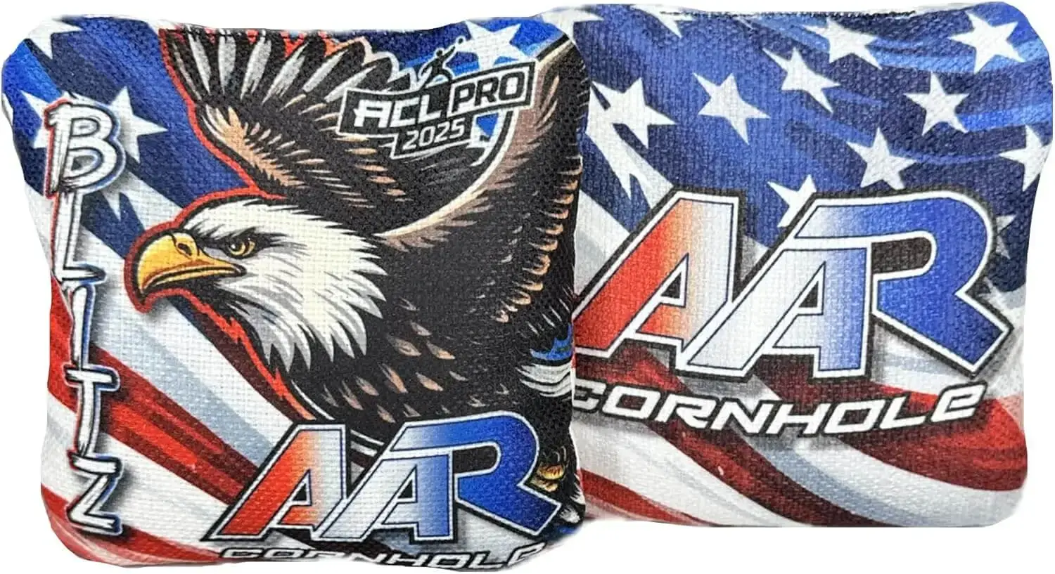 AAR Cornhole Blitz ACL Pro 2025 cornhole bags featuring a bold eagle graphic with red, white, and blue patriotic design and stars in the background