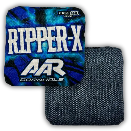 AAR Cornhole Ripper-X ACL Pro 2026 edition in blue and black design with textured fabric back.