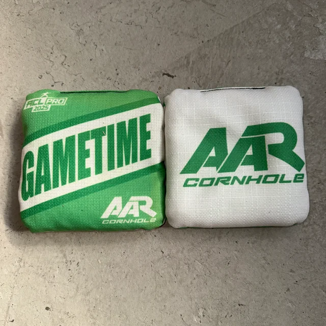AAR Cornhole Gametime ACL Pro 2025 cornhole bags in bright orange color featuring bold white AAR branding and textured fabric design